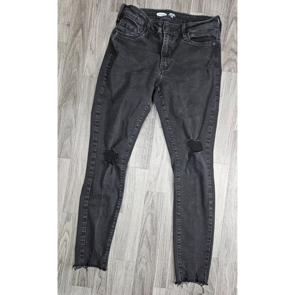 Old Navy 4 Rockstar Skinny Ankle Mid Rise Distressed Black Grey Jeans